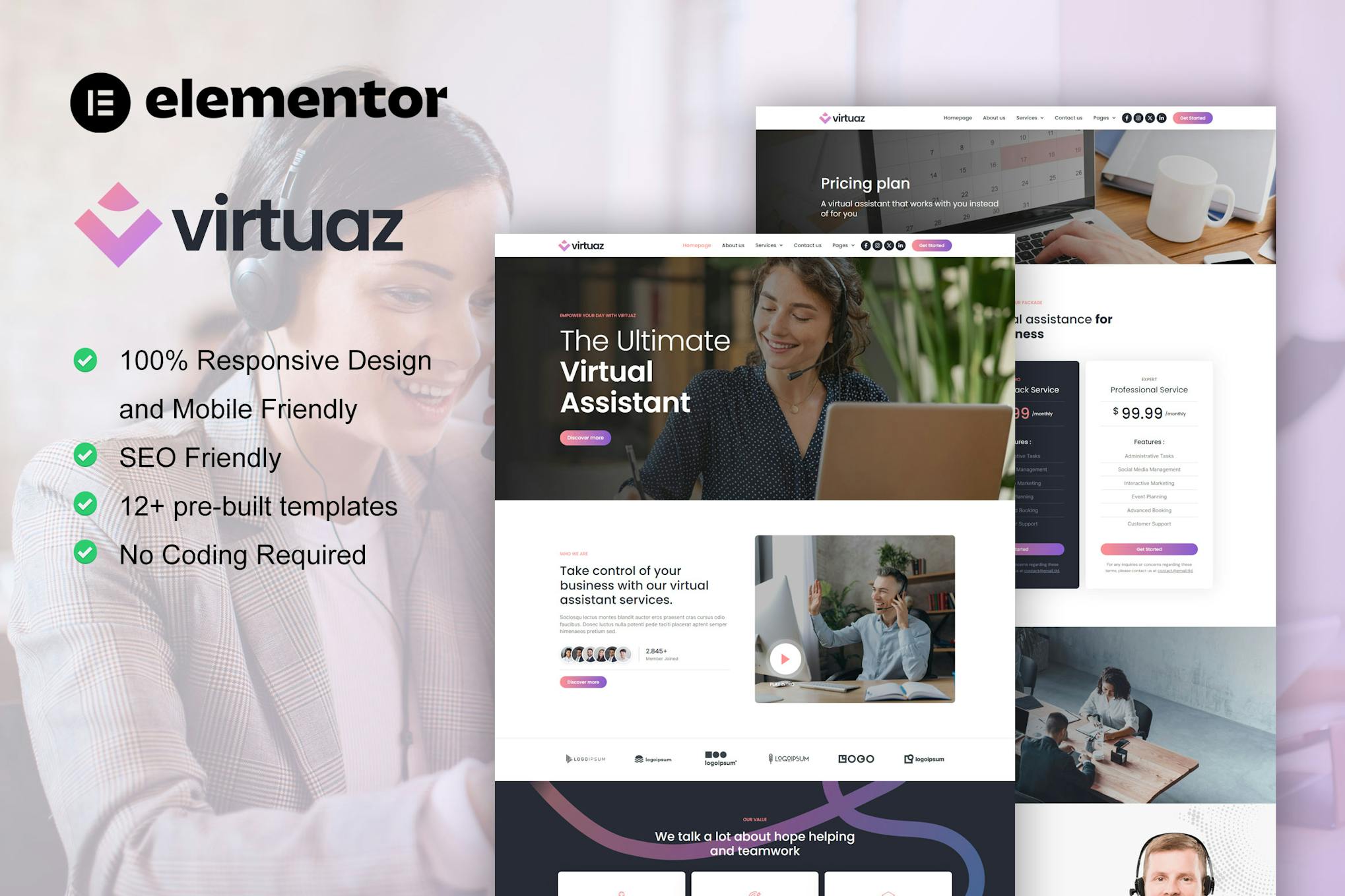 Download Virtuaz - Virtual Assistant Business Elementor Template Kit