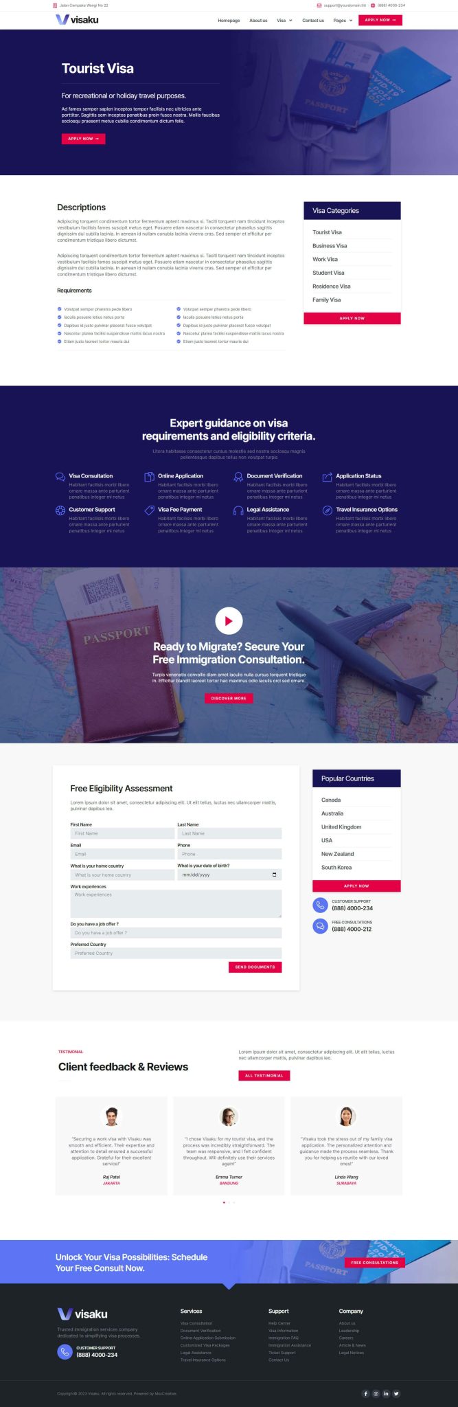 Download Visaku - Immigration & Visa Consulting Elementor Pro Template Kit