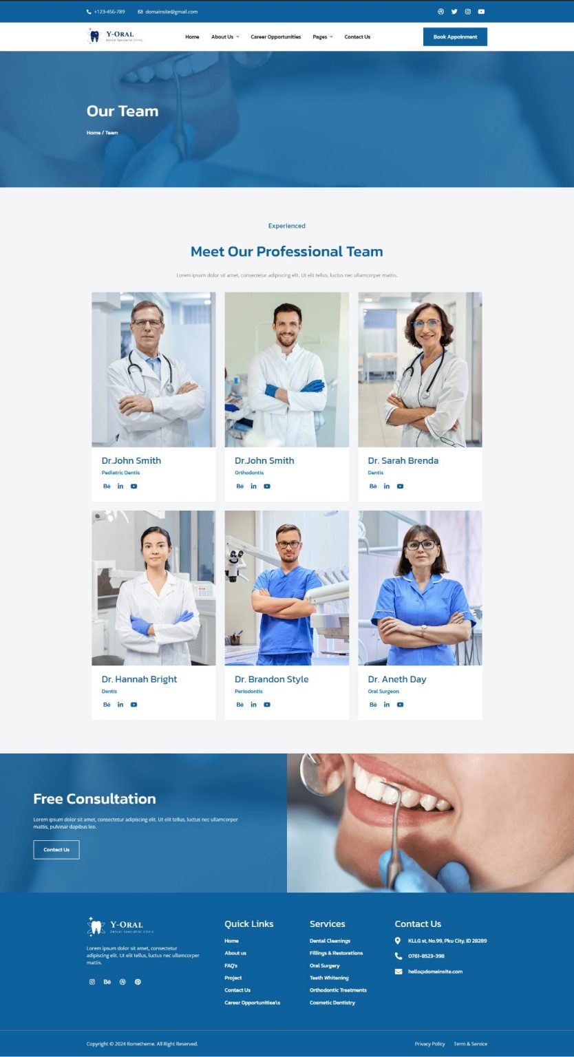 Download Y-Oral - Dentist & Dental Clinic Elementor Template Kit