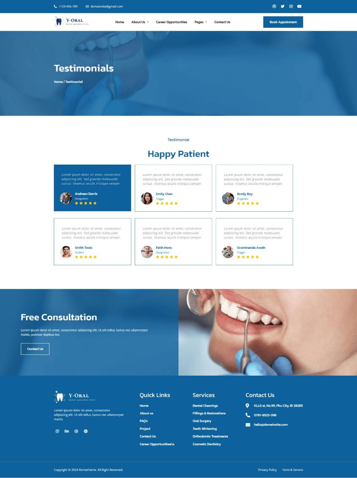 Download Y-Oral - Dentist & Dental Clinic Elementor Template Kit