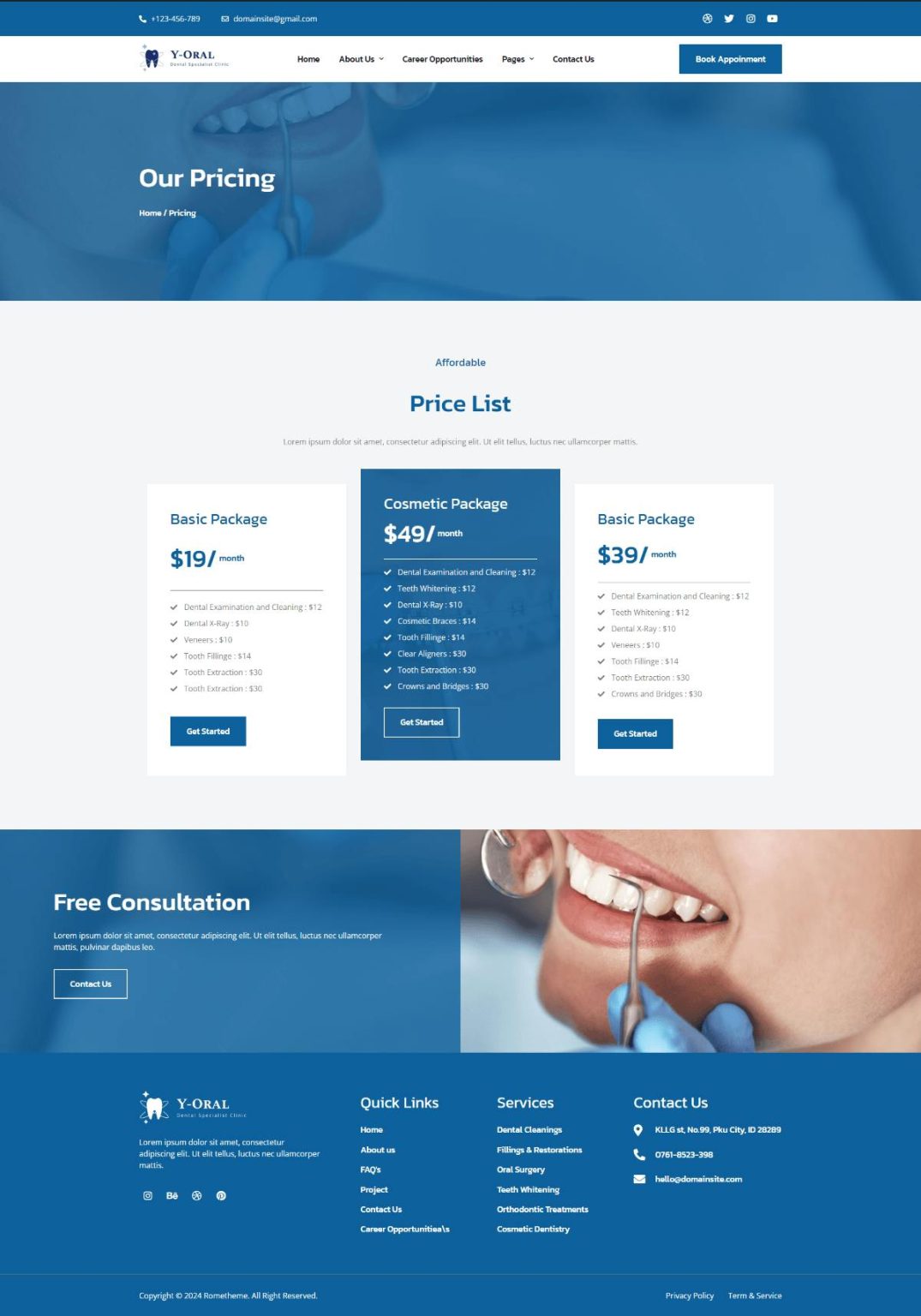 Download Y-Oral - Dentist & Dental Clinic Elementor Template Kit