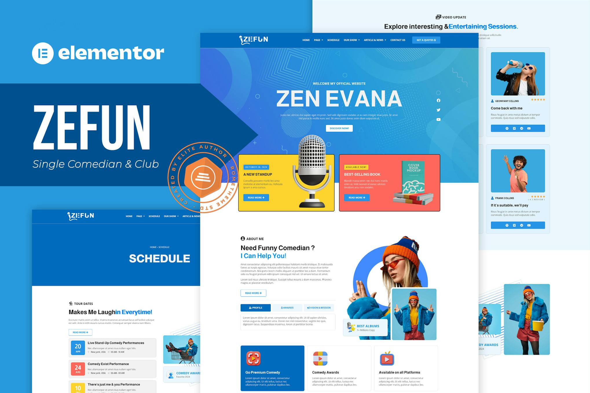 Download Zefun - Comedian & Entertainer Elementor Template Kit