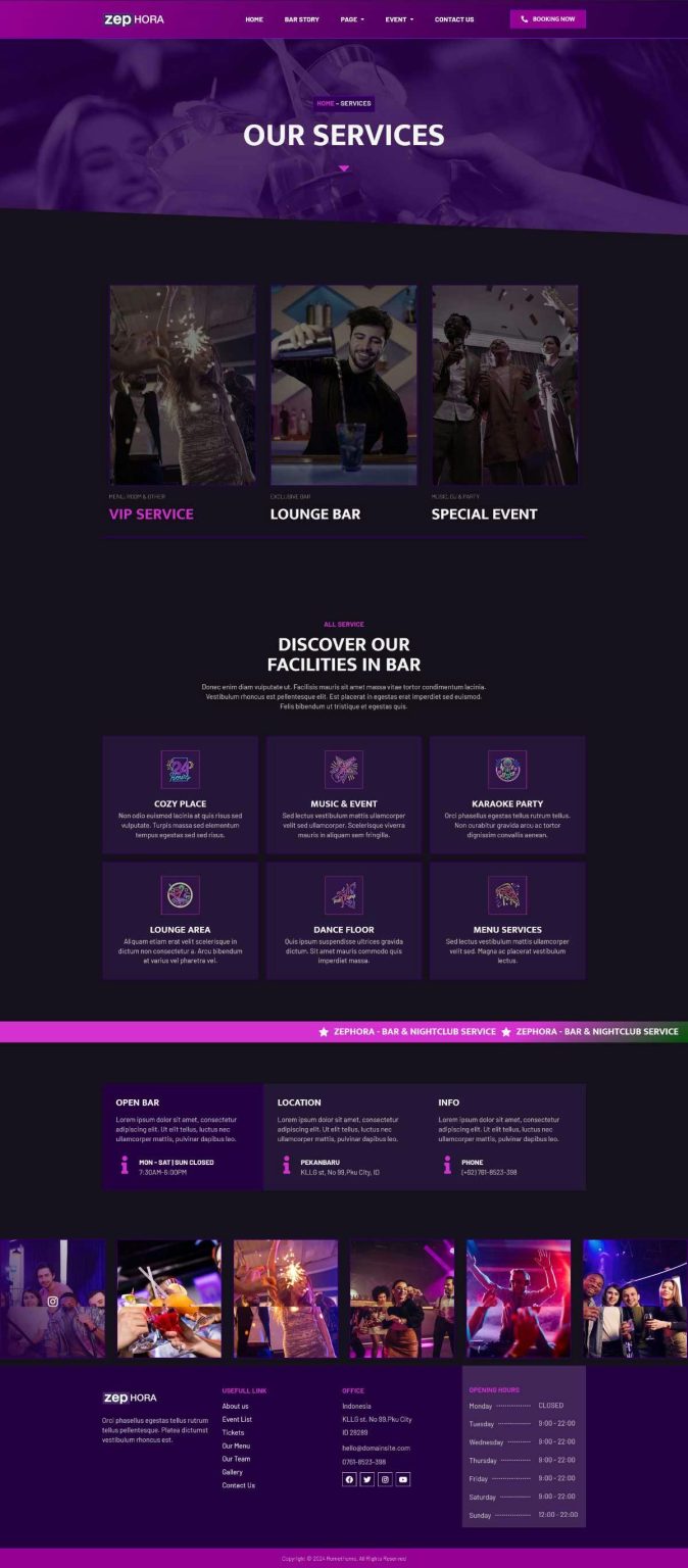 Download Zephora - Bar & Night Club Services Elementor Template Kit