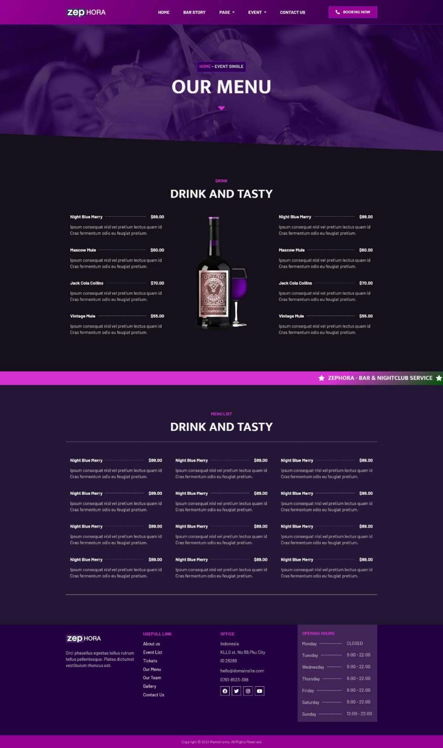 Download Zephora - Bar & Night Club Services Elementor Template Kit