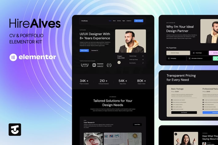 Download HireAlves - CV & Portfolio Elementor Template Kits