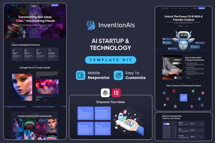 Download InventionAIs - AI Startups & Technology Elementor Template Kit