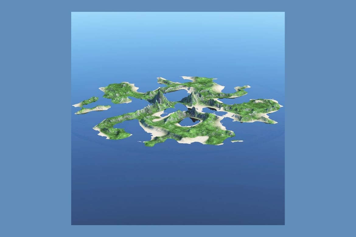 Download 3D Island Terrain, Rugged Archipelago with Lush Vegetation and Deep Blue Ocean 3D Model