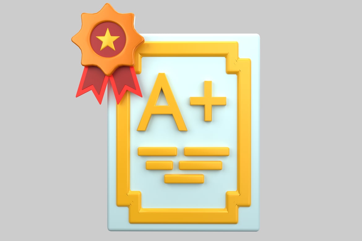 Download A+ Certificate with Ribbon and Gold Star 3D Model