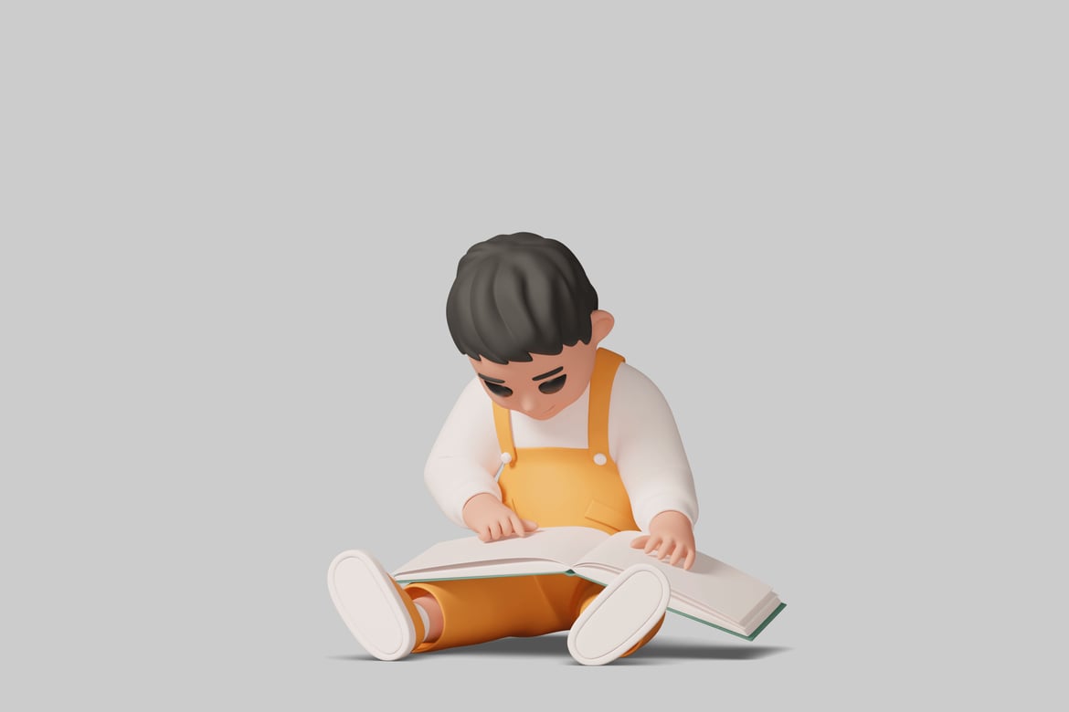 Download A child reading a book. 3D Model