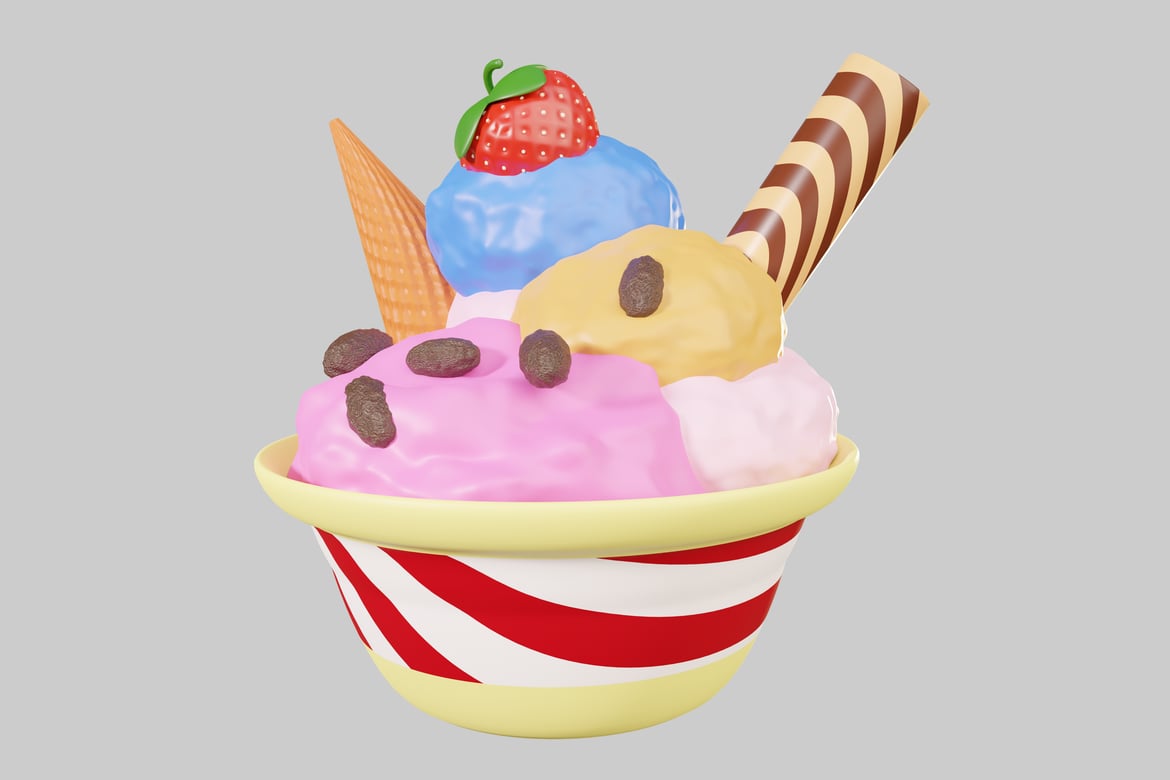 Download A colorful ice cream sundae. 3D Model