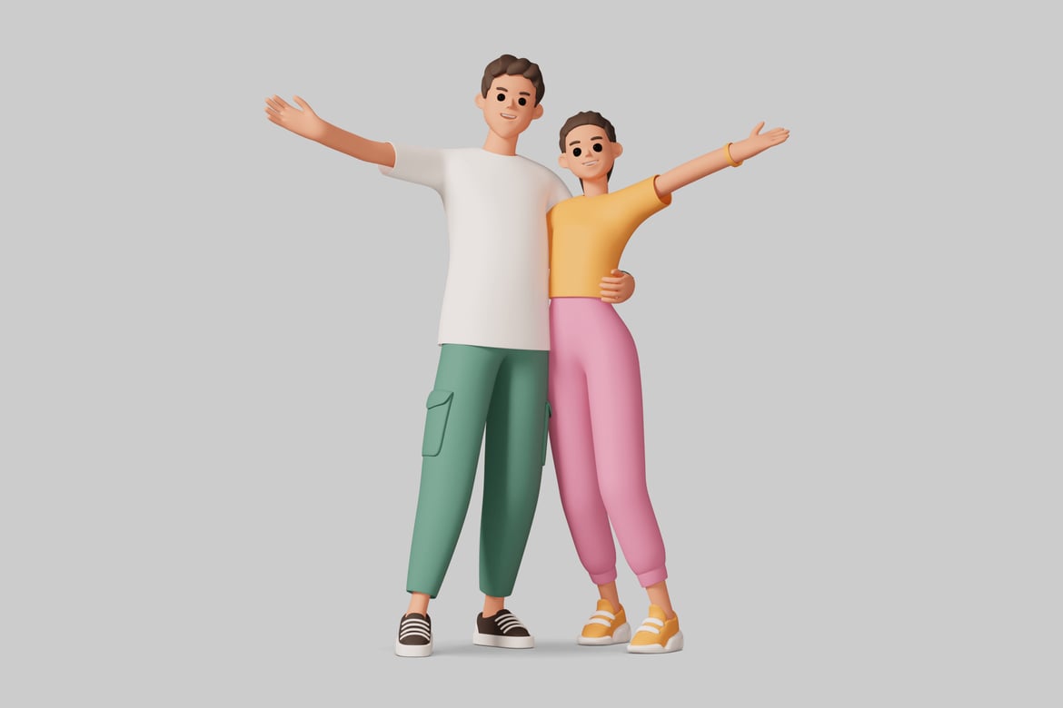 Download A couple in a cartoon illustration. 3D Model