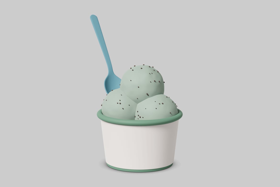 Download A cup of mint ice cream with a spoon 3D Model