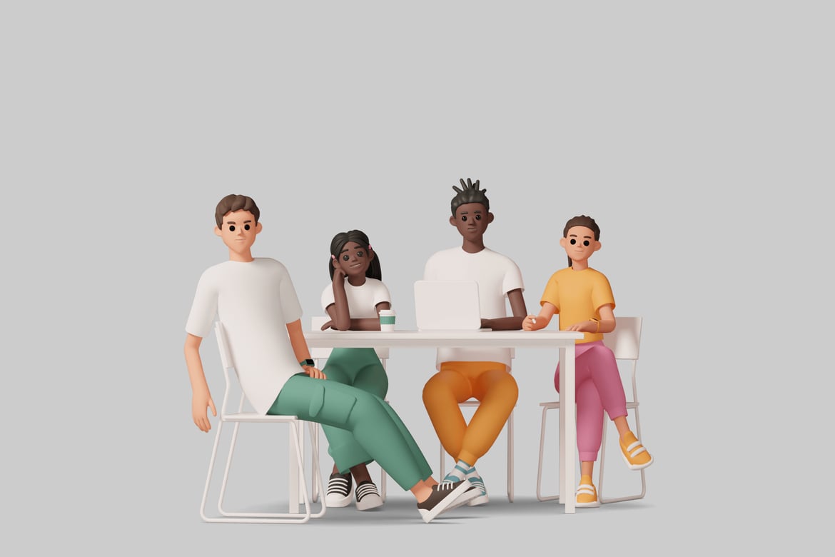 Download A group of people sitting around a table. 3D Model