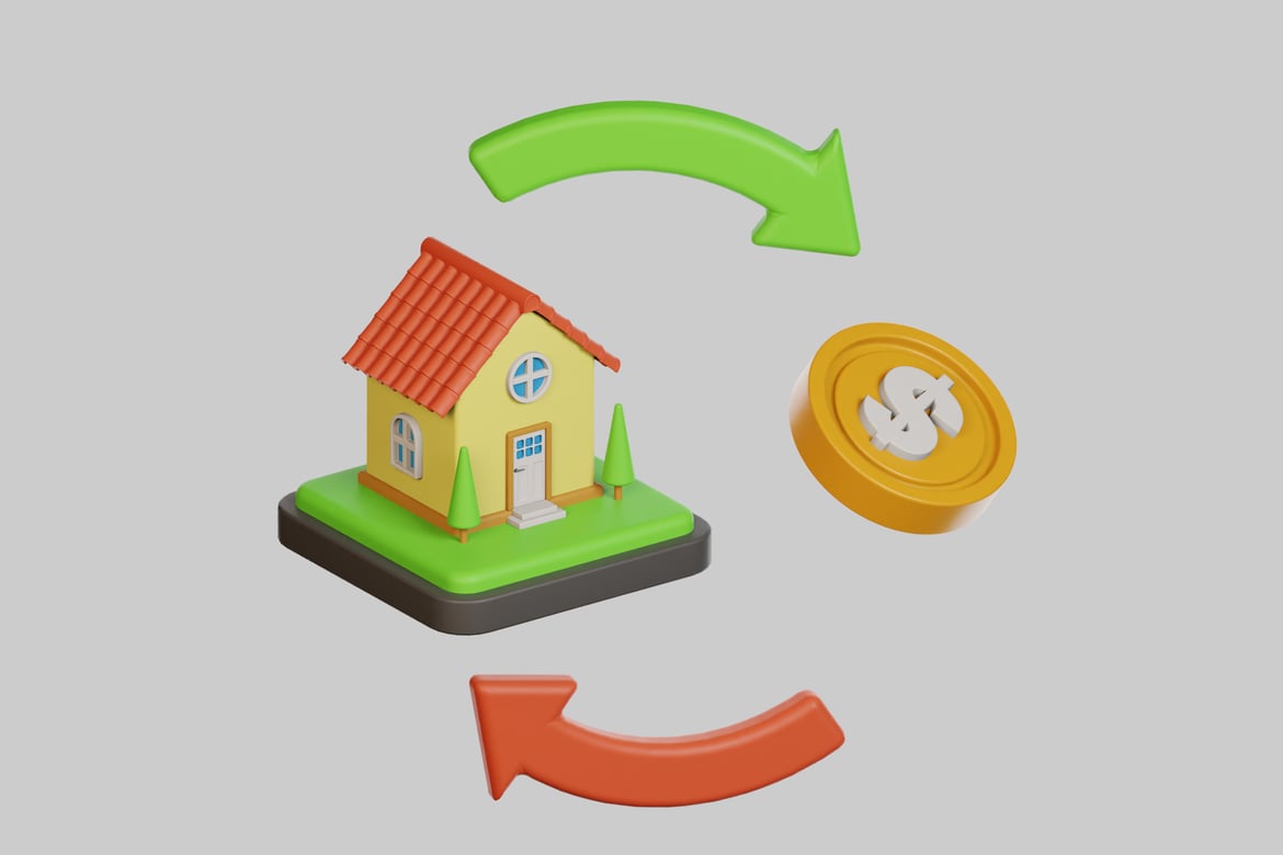 Download A house and a coin with a dollar sign. 3D Model