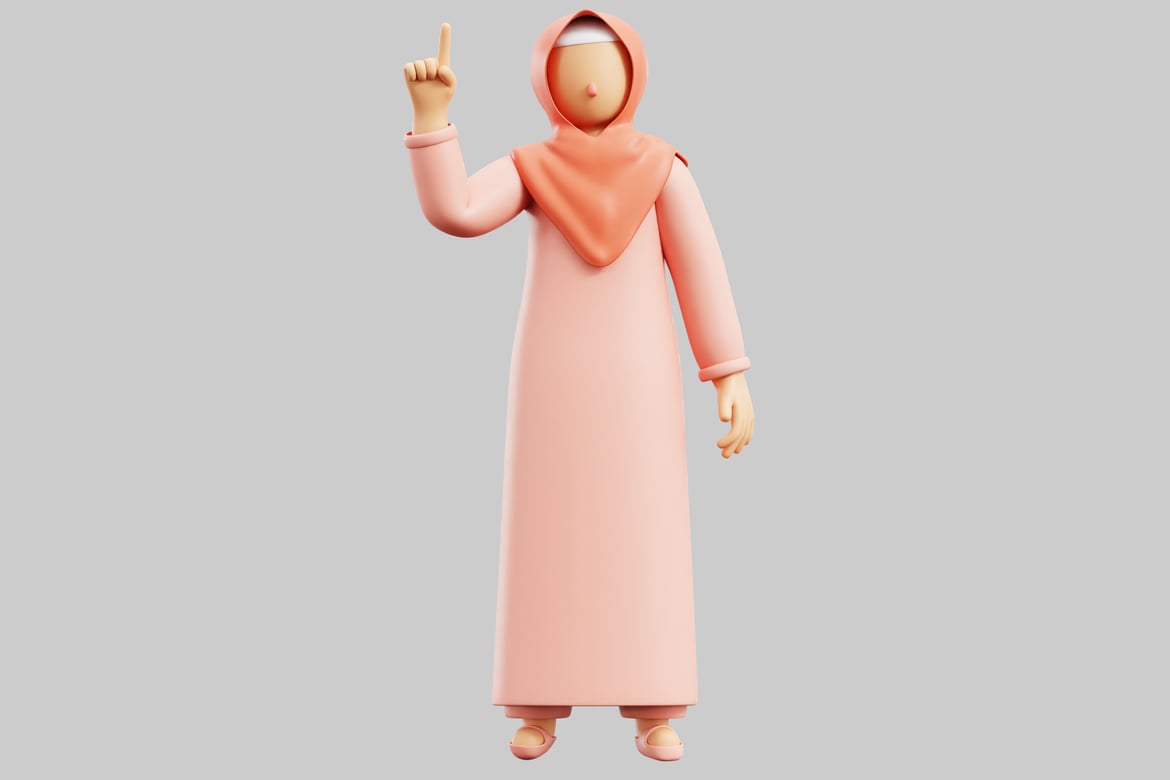 Download A person in traditional attire points upwards. 3D Model