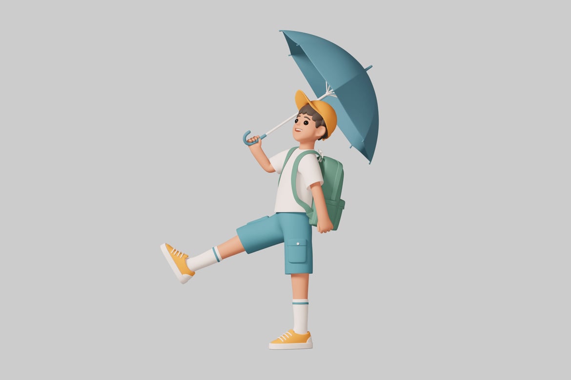 Download A person walking with an umbrella. 3D Model