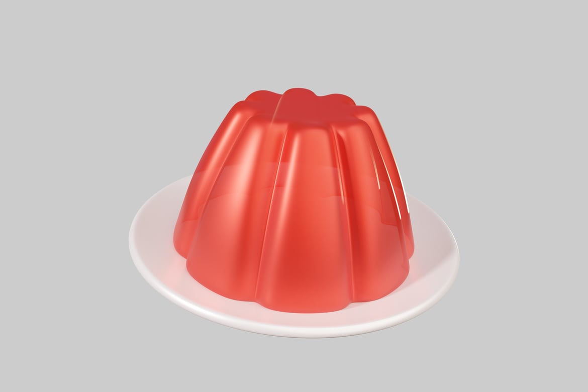 Download A red-orange jelly dessert on a white plate 3D Model