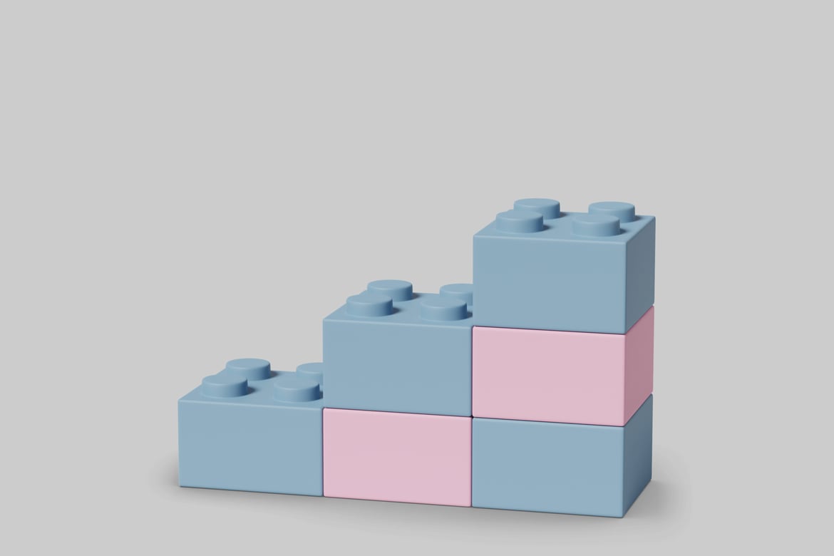 Download A stack of six light blue building blocks with pink accents. 3D Model