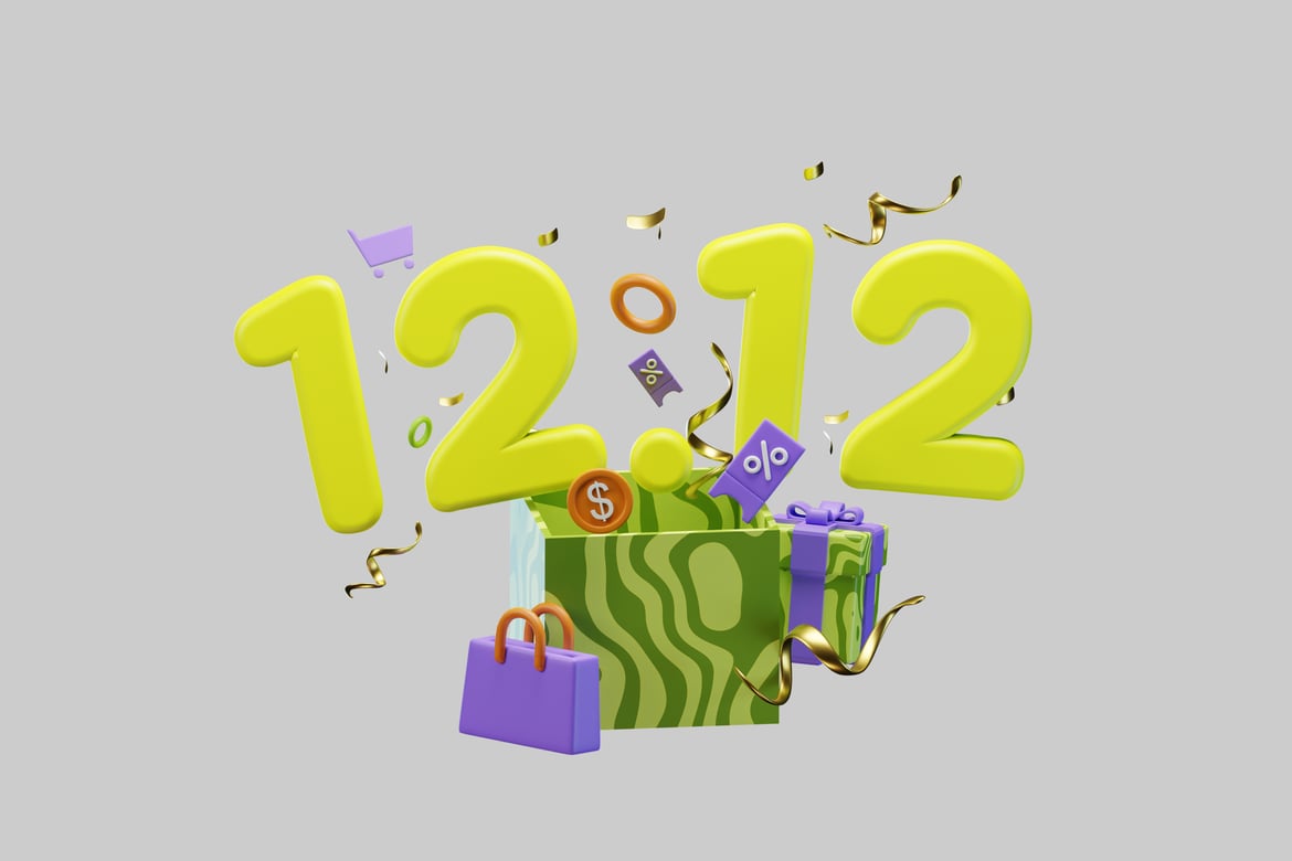 Download A vibrant and dynamic composition of the numbers "1212" with a variety of objects 3D Model