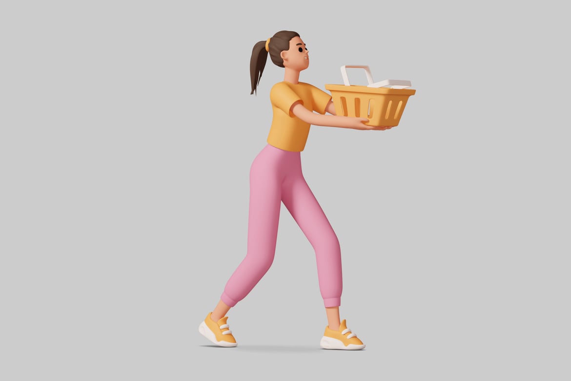 Download A woman carrying a basket. 3D Model