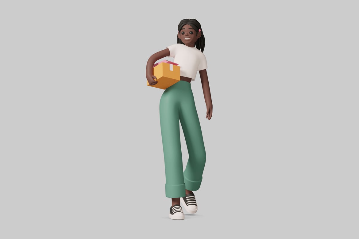 Download A woman carrying a cardboard box 3D Model