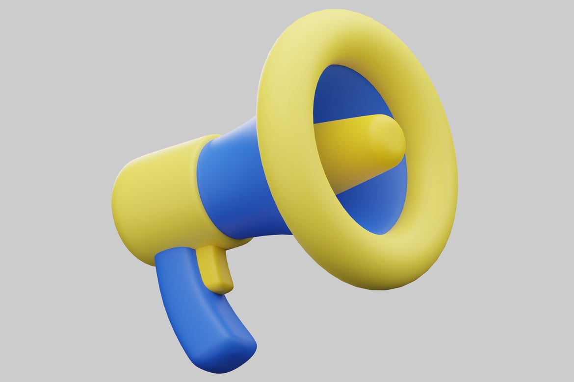 Download A yellow and blue megaphone. 3D Model