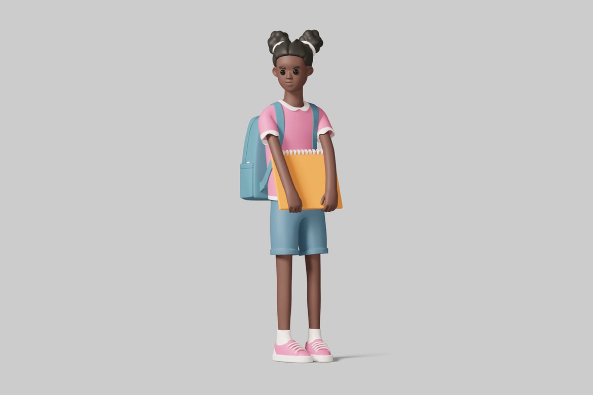 Download A young girl in pink and blue clothing. 3D Model