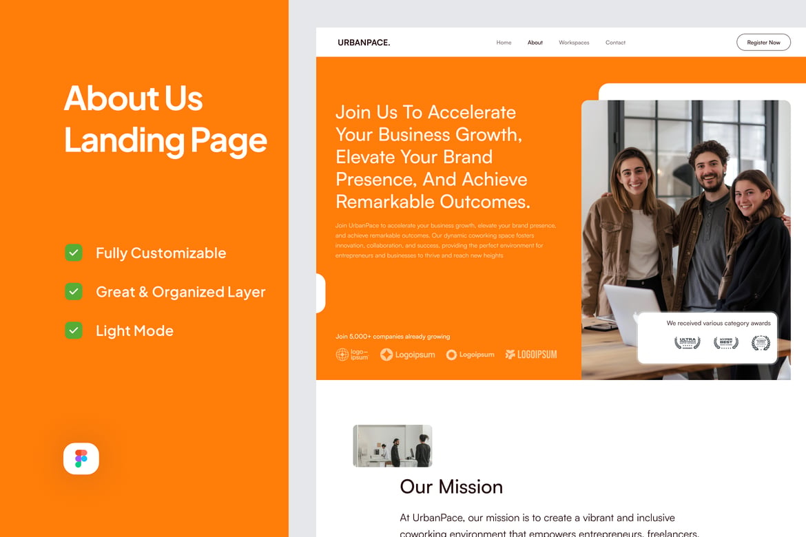 Download About Us Landing Page - Urbanpace Figma Design