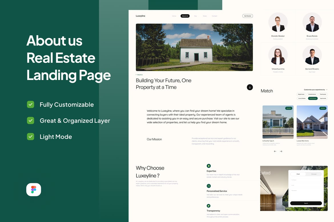 Download About Us Real Estate Landing Page - Luxeyline Figma Design