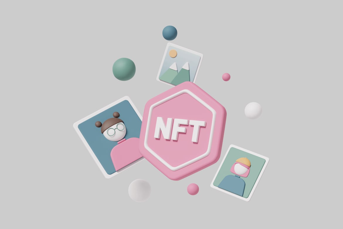 Download Abstract digital illustration of NFTs with people. 3D Model