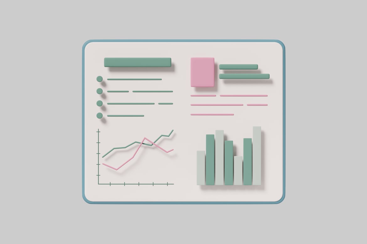 Download Abstract graphic with shapes, lines, and two line graphs. 3D Model