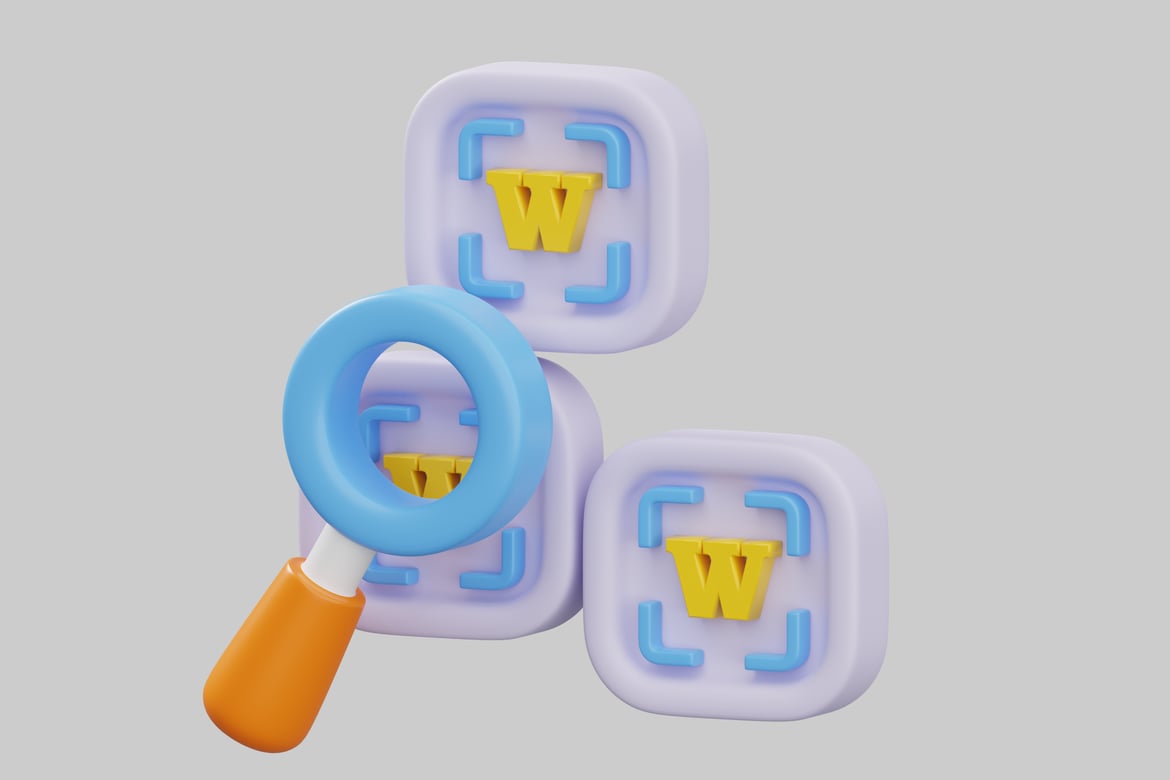 Download Abstract graphic with three rounded squares and a magnifying glass. 3D Model