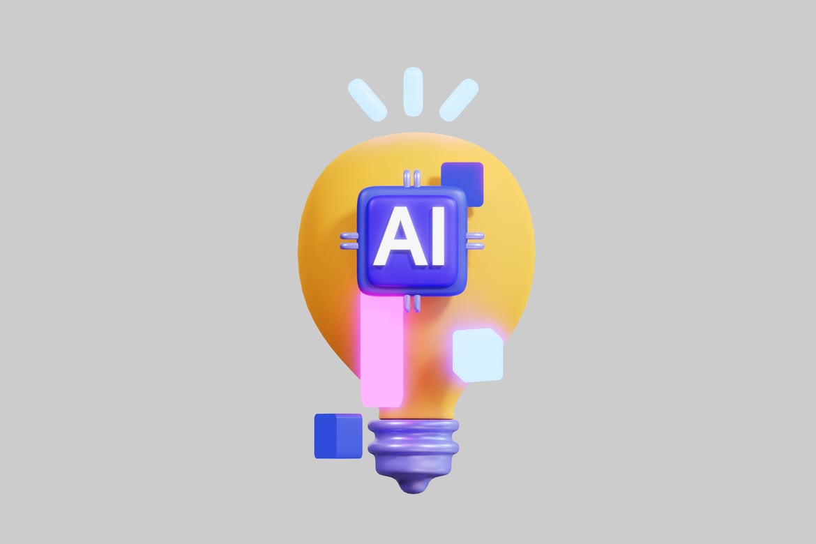 Download Abstract lightbulb with blue square and letters AI. 3D Model