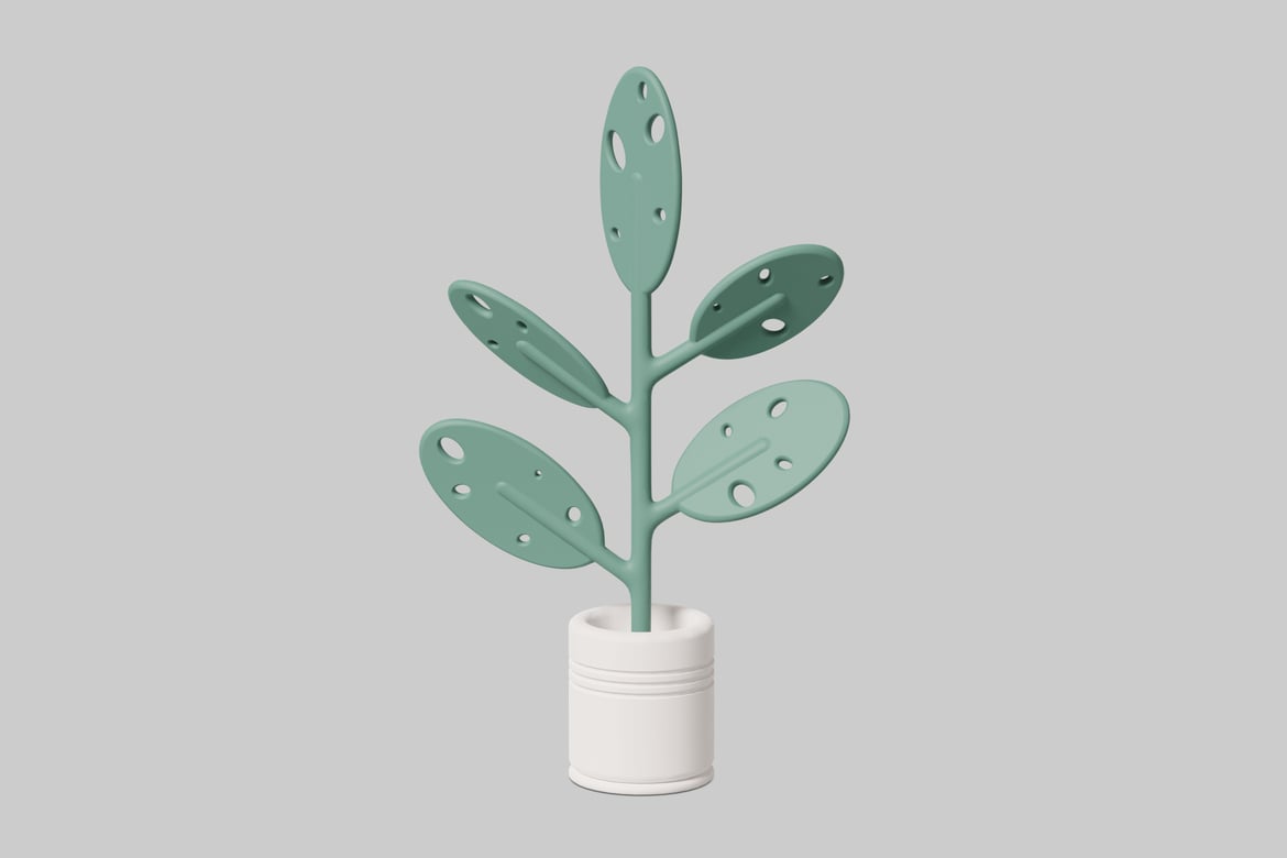 Download Abstract plant with oval leaves in a white pot 3D Model