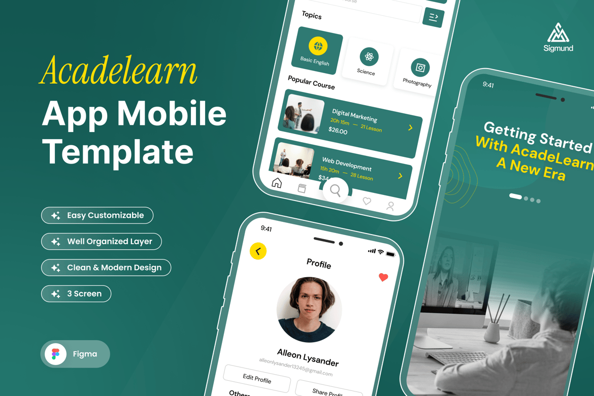 Download AcadeLearn - E-Learning App Mobile UI Kits Figma Design