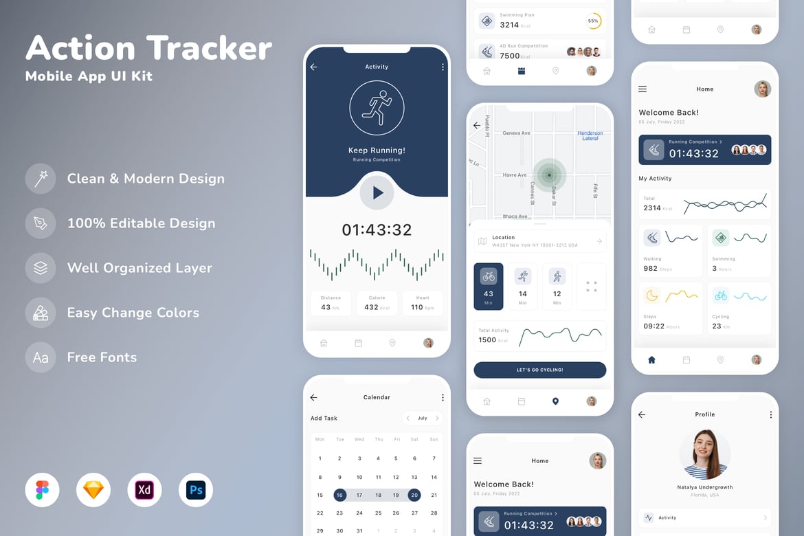 Download Action Tracker Mobile App UI Kit Figma Design