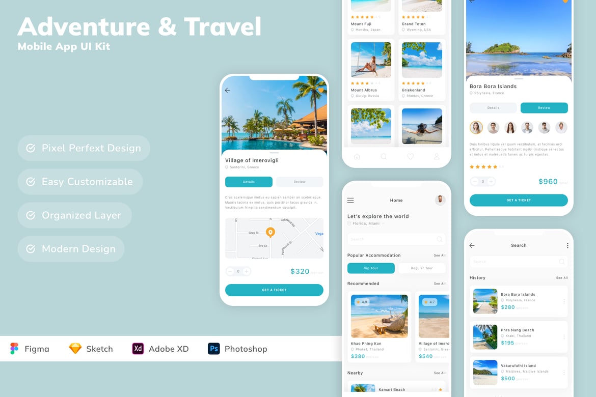 Download Adventure & Travel Mobile App UI Kit Figma Design