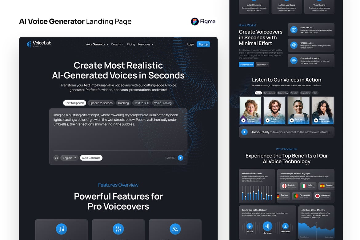 Download AI Voice Generator Landing Page Template Figma Design