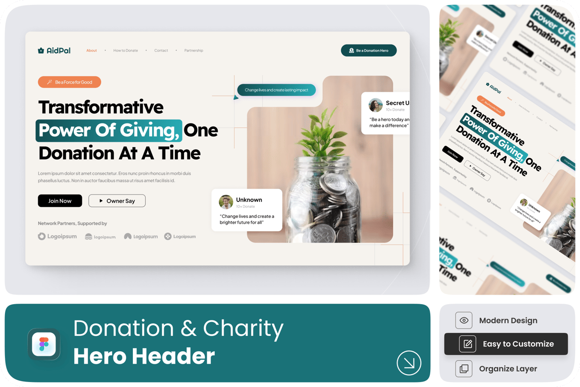 Download AidPal - Donation Hero Header Figma Design