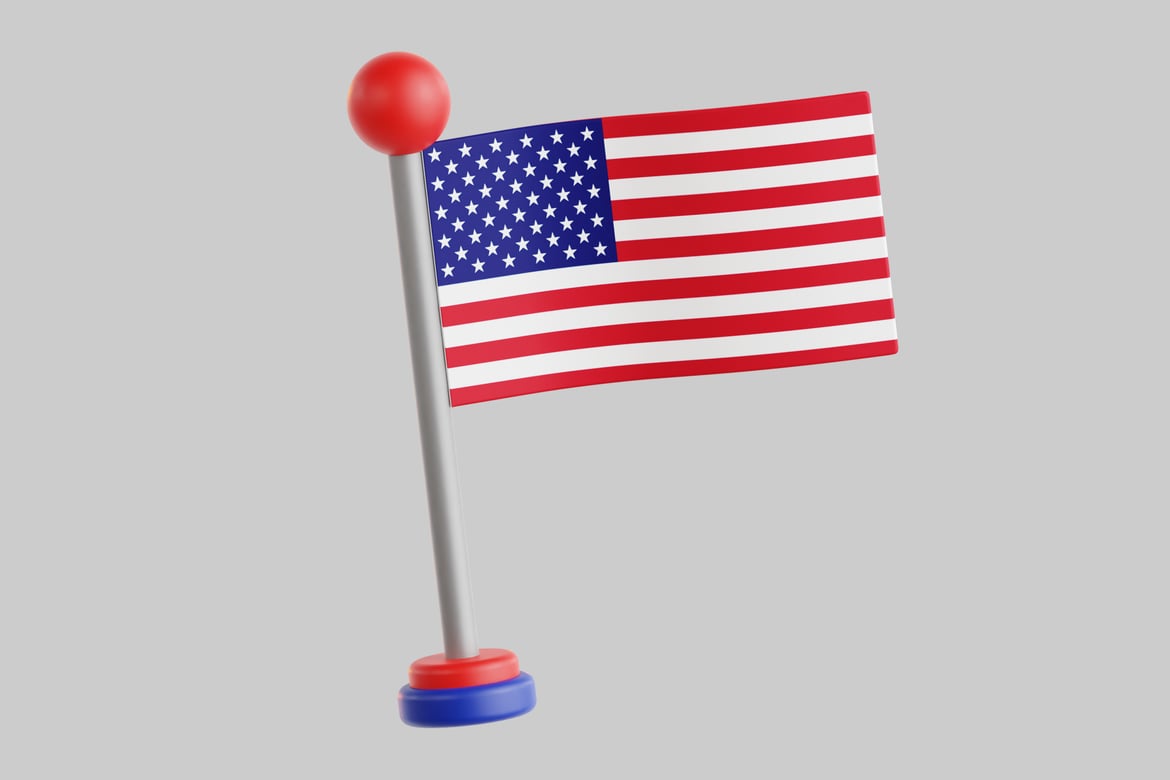 Download American flag on a silver pole 3D Model