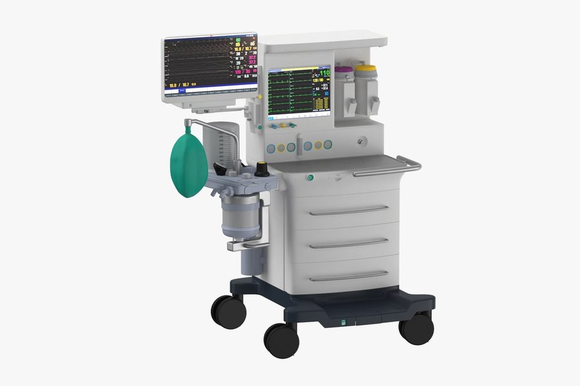 Download Anesthesia Machine with Integrated Monitor and Ventilation Bag 3D Model