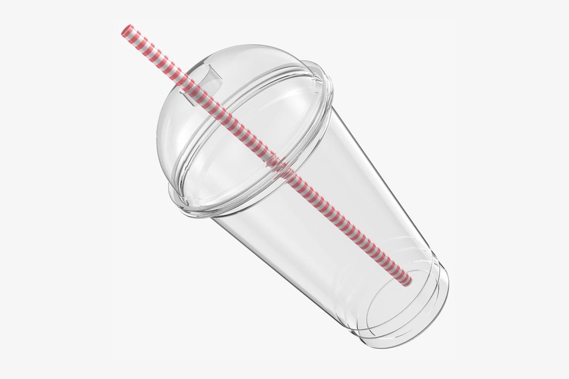 Download Angled Transparent Plastic Cup with Striped Straw 3D Model