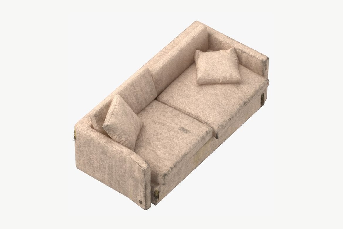 Download Angled View of Beige Two-Seat Sofa and Ottoman 3D Model