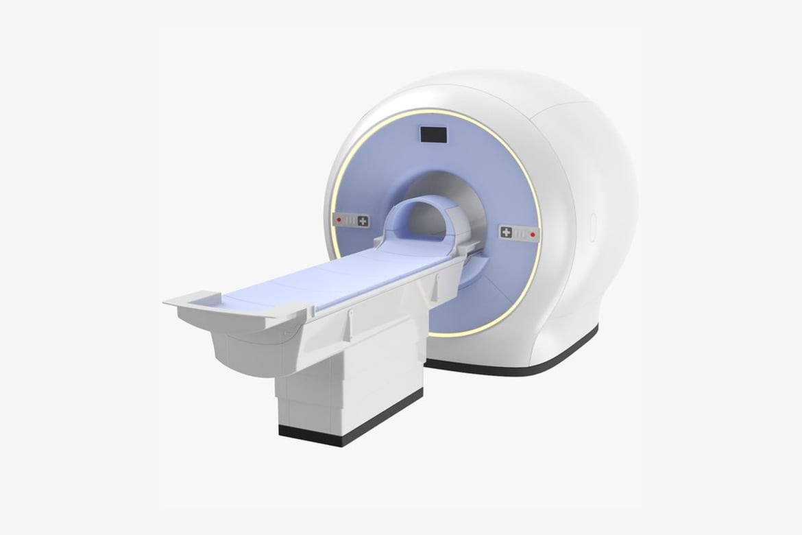 Download Angled View of Mri Scanner with Patient Table 3D Model