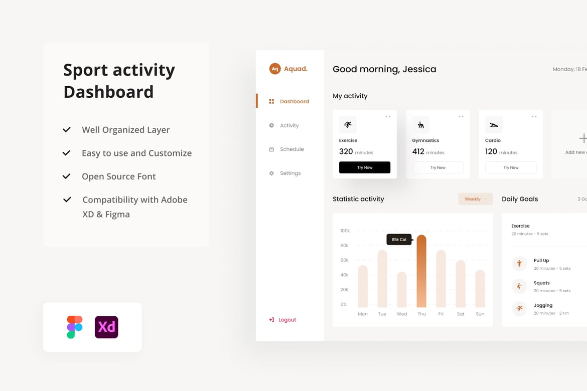 Download Aquad - Sport Activity Dashboard UI Kit Figma Design