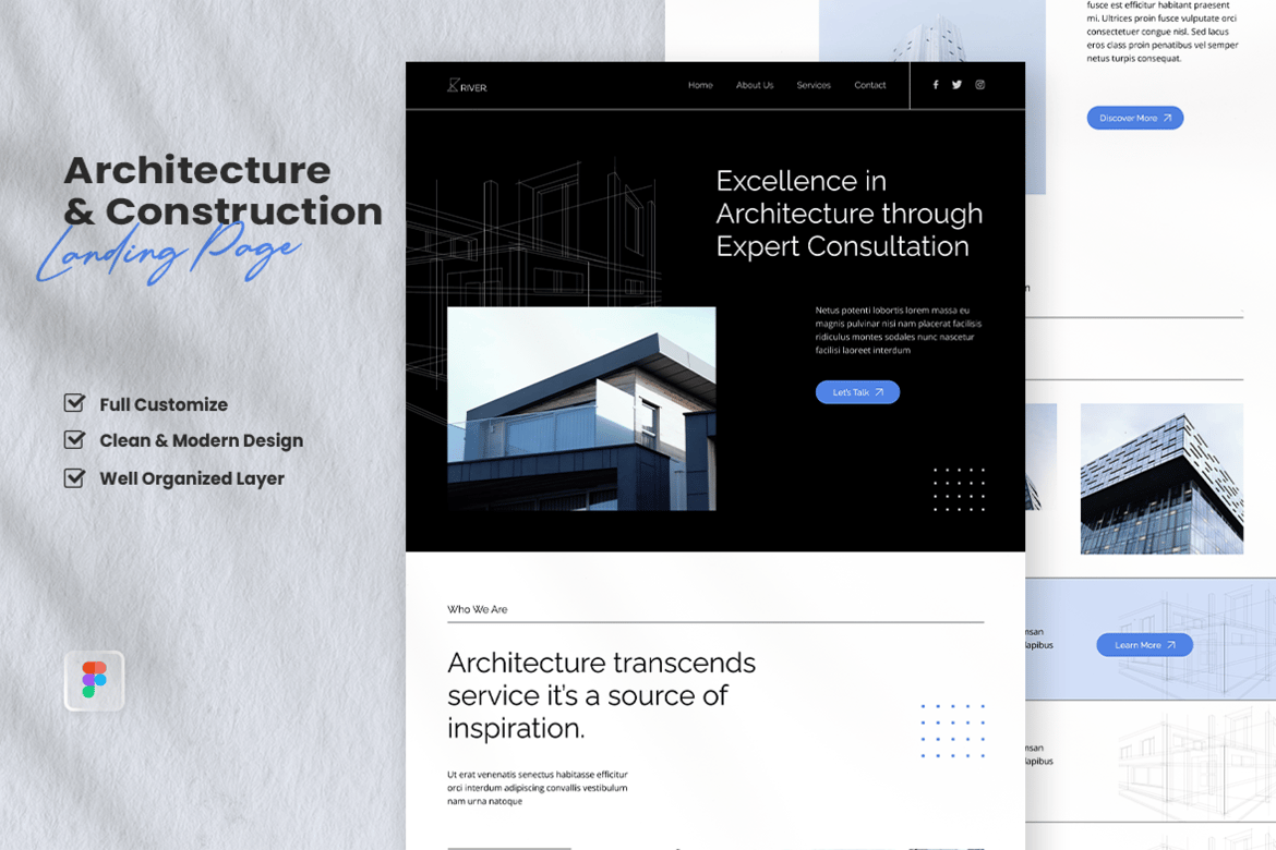 Download Architecture & Construction Landing Page - River Figma Design