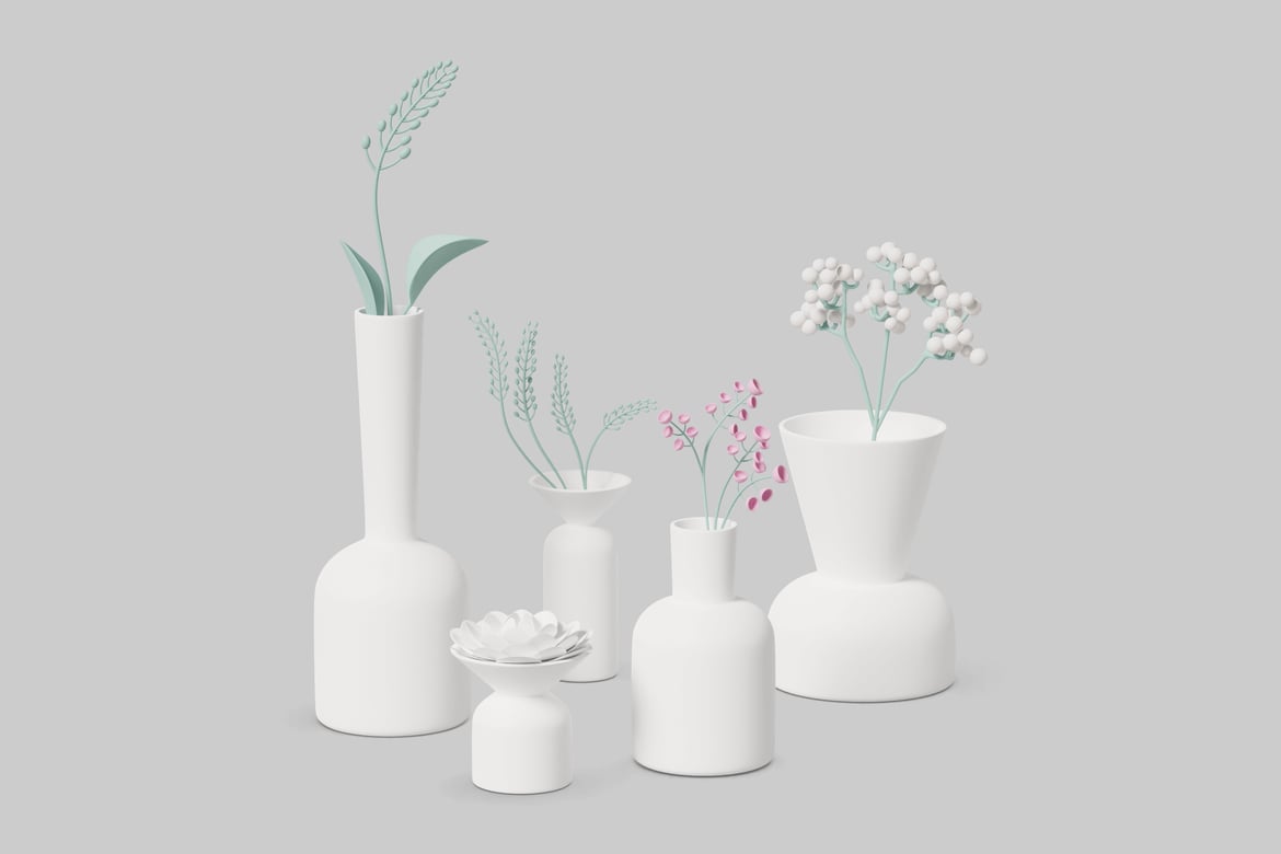 Download Arrangement of White Vases with Plants 3D Model