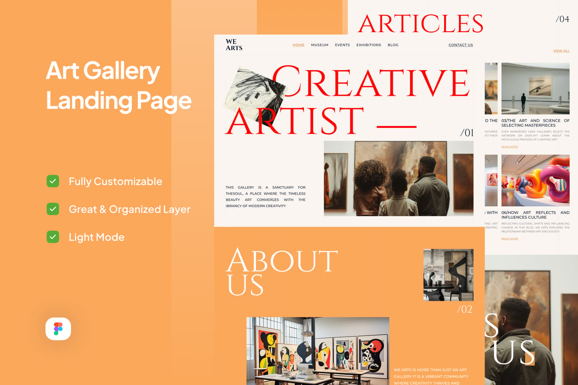 Download Art Gallery Landing Page - WeArts Figma Design