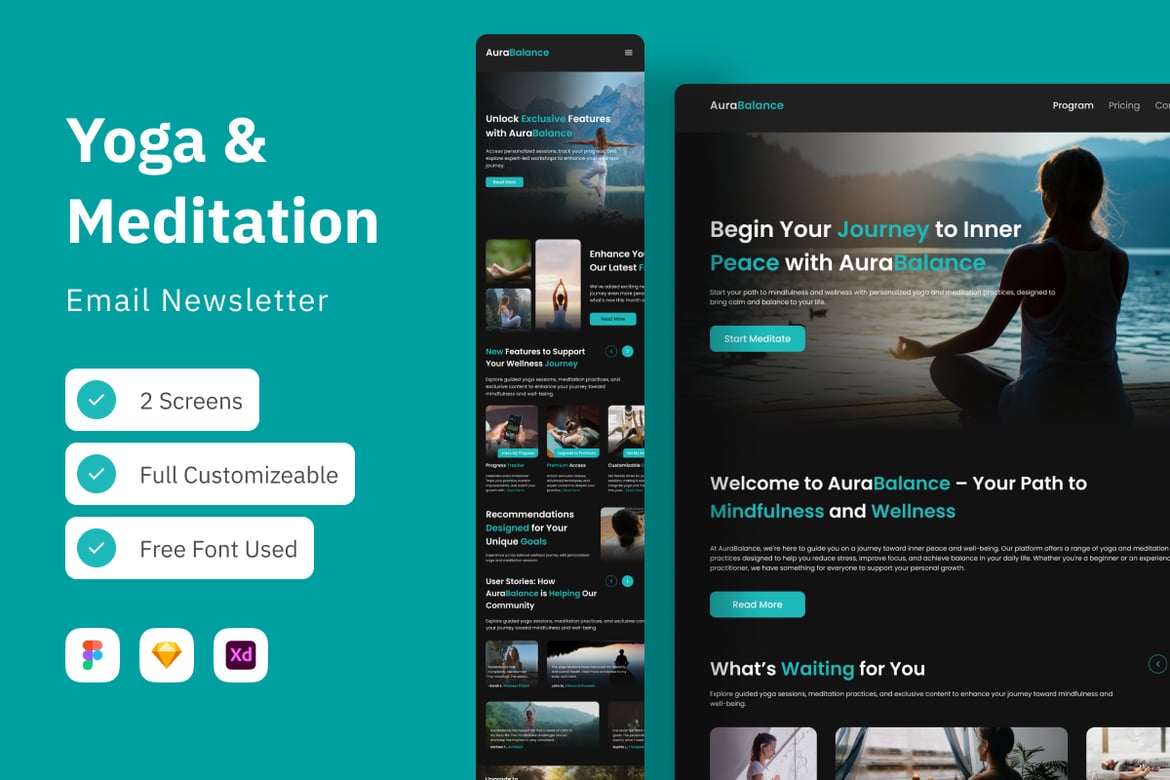 Download AuraBalance - Yoga & Meditation Email Newsletter Figma Design