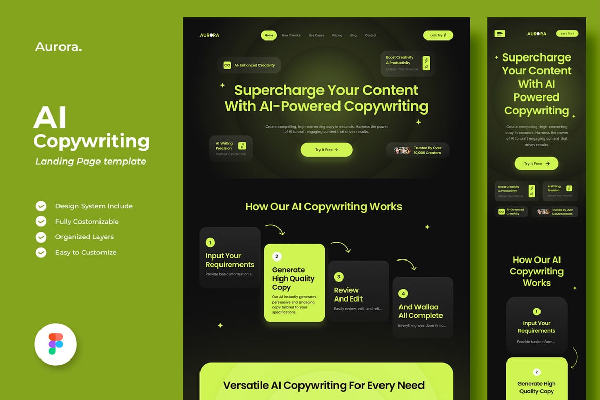 Download Aurora - AI Copywriting Landing Page Figma Design